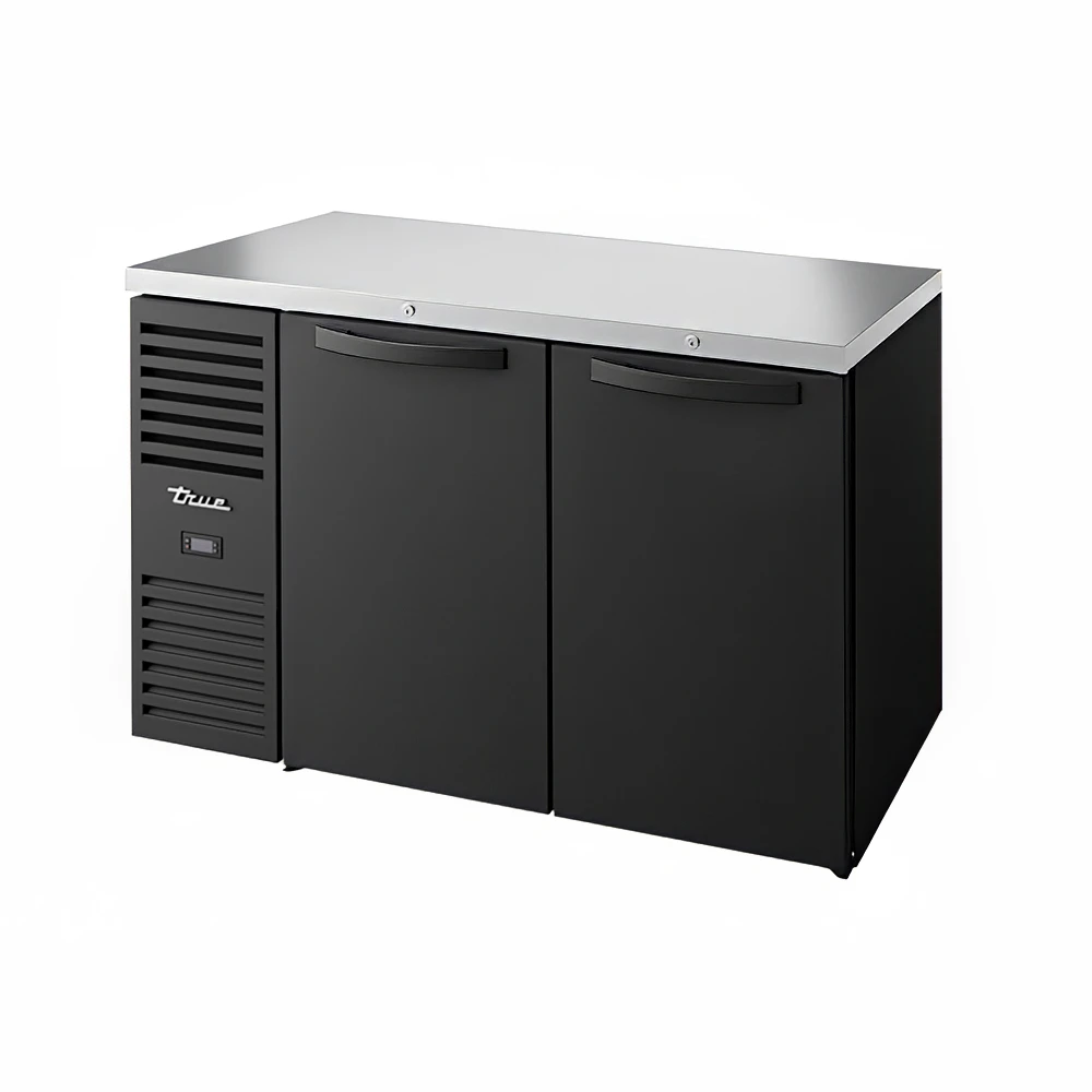 True TBR52-RISZ1-L-B-SS-1 52" Bar Refrigerator - Swinging Solid Doors, Black, 115v