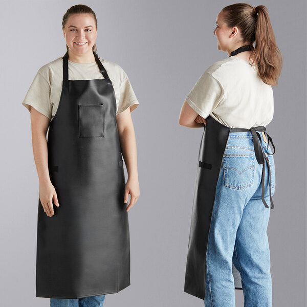 Choice 176APVBK38LA Black 38 Mil Heavy Weight Vinyl Adjustable Dishwasher Apron with Pocket - 40" x 26"