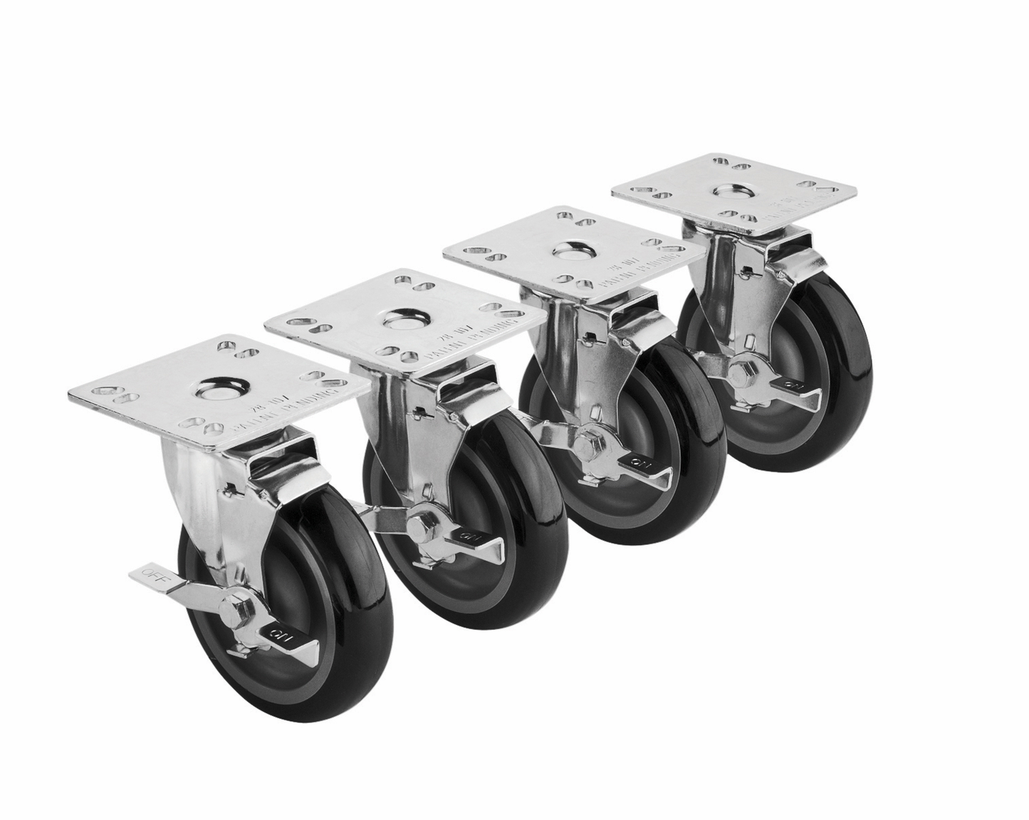 Krowne 28-111S 4 Piece Universal Plate Caster Set w/ 5" Wheel, 3 1/2 x 3 1/2"