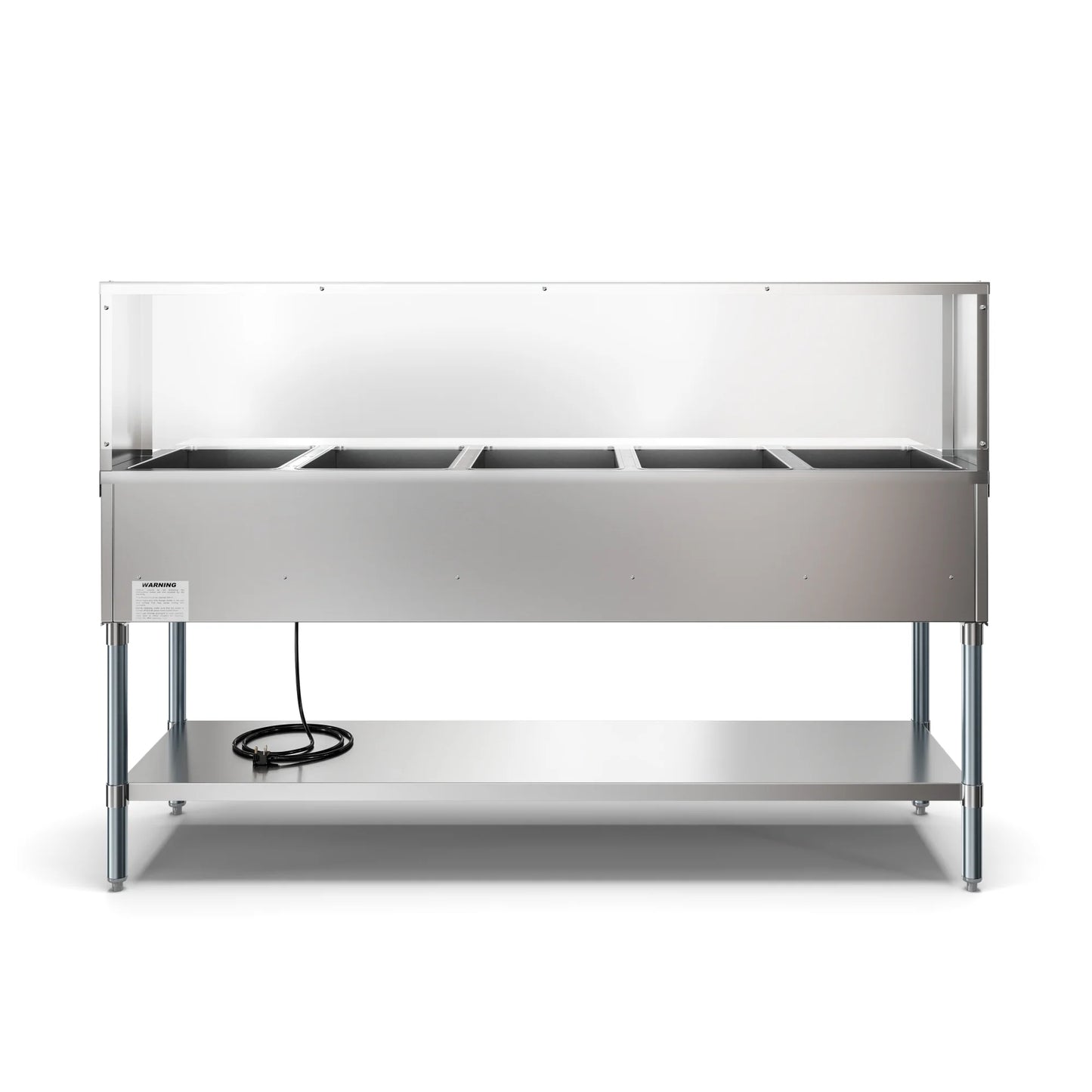 Koolmore KM-OWS-5SG 5-Pan Open Well Electric Steam Table With Undershelf And Sneeze-Guard, 240V