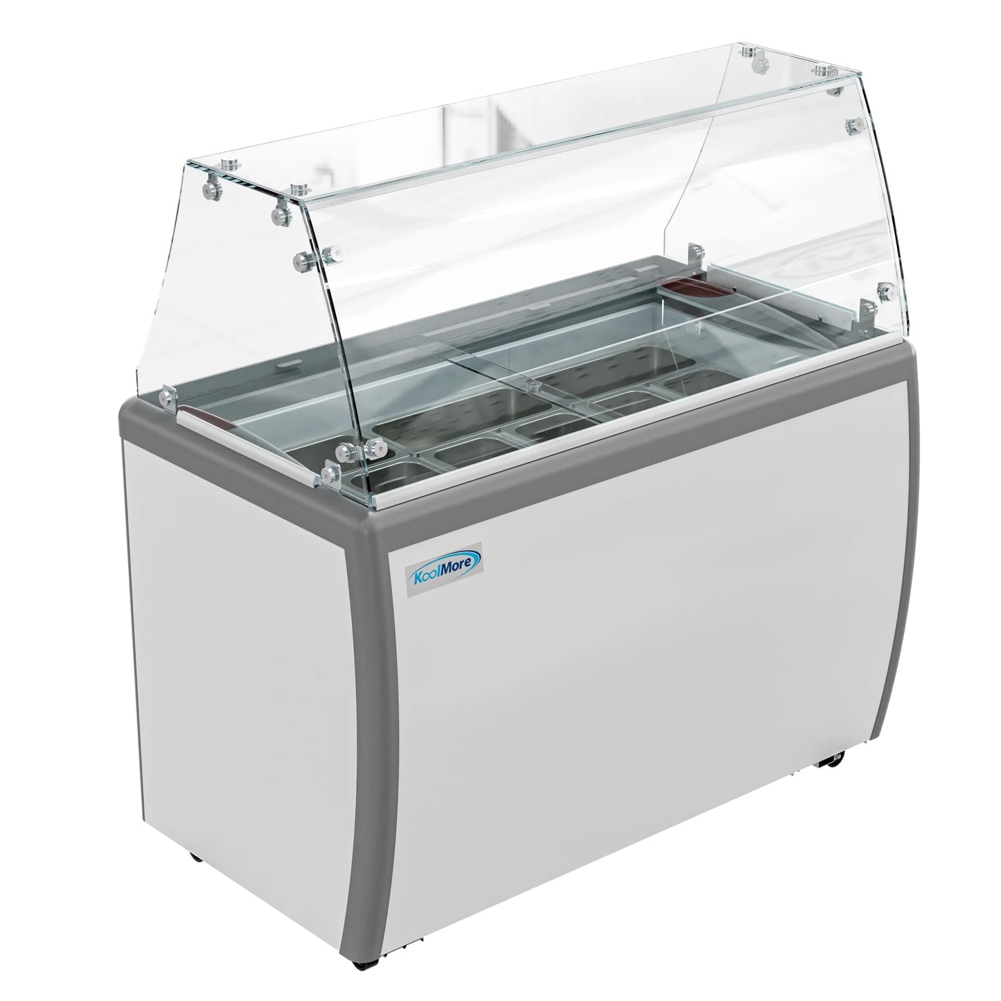 Koolmore KM-GDC-49SD-FG 50 In. Commercial 9-Pan Gelato Ice Cream Dipping Cabinet Display Freezer With Sliding Glass Door And Sneeze Guard- 13 Cu Ft.
