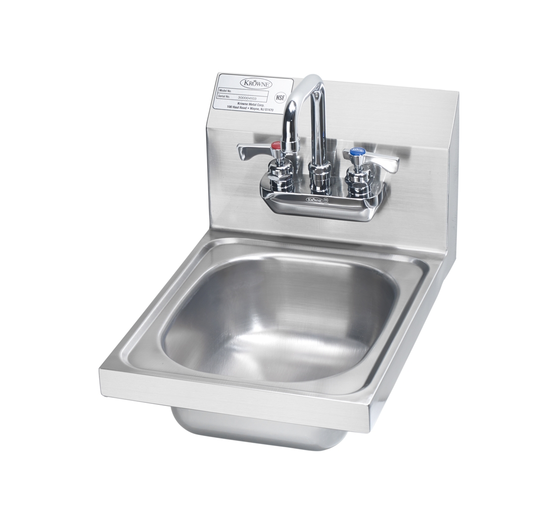 Krowne HS-21 Wall Mount Commercial Hand Sink w/ 9 3/4"L x 12 1/2"W x 5 5/8"D Bowl, Gooseneck Faucet