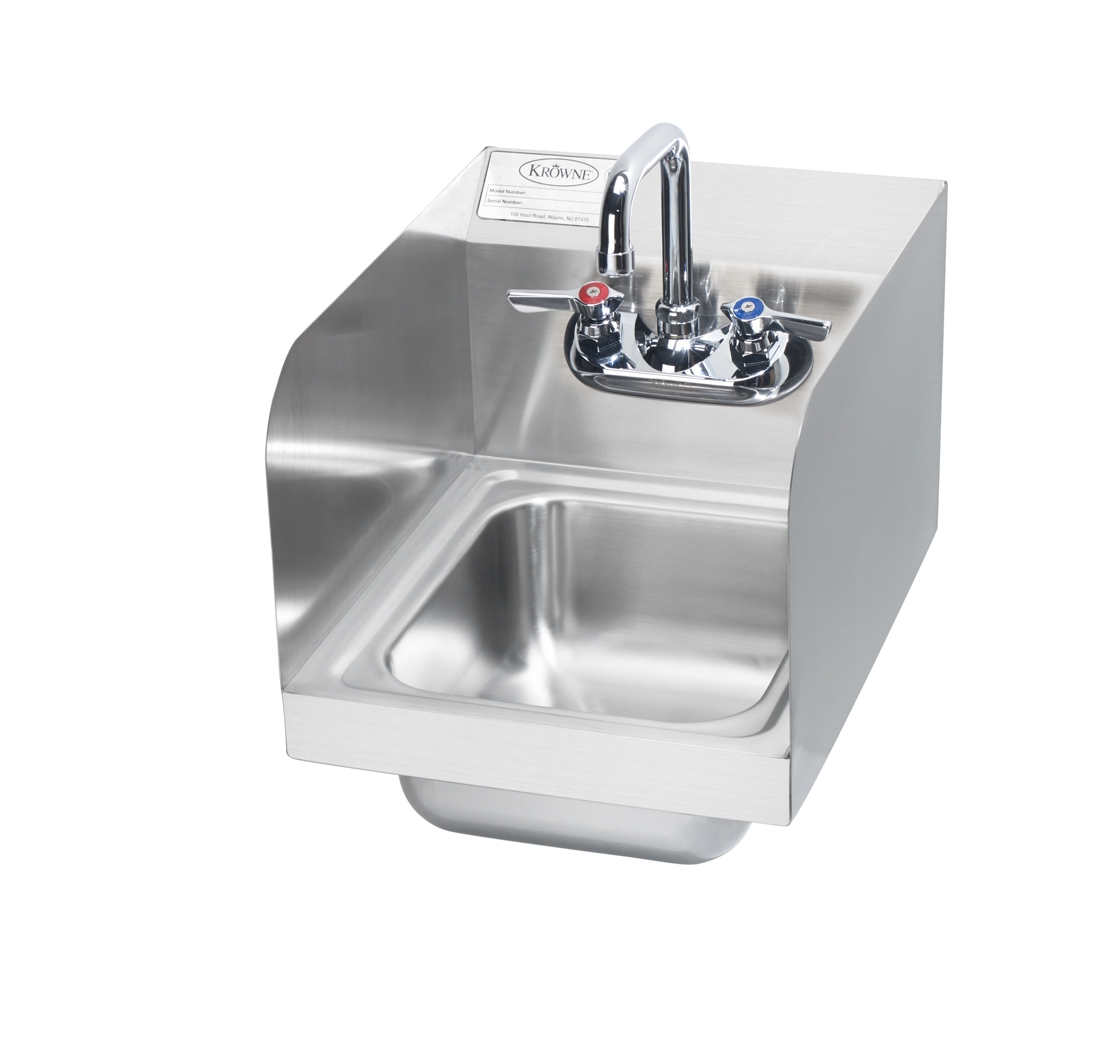 Krowne HS-30L Wall Mount Commercial Hand Sink w/ 9 3/4"L x 11 3/4"W x 5"D Bowl, Side Splashes