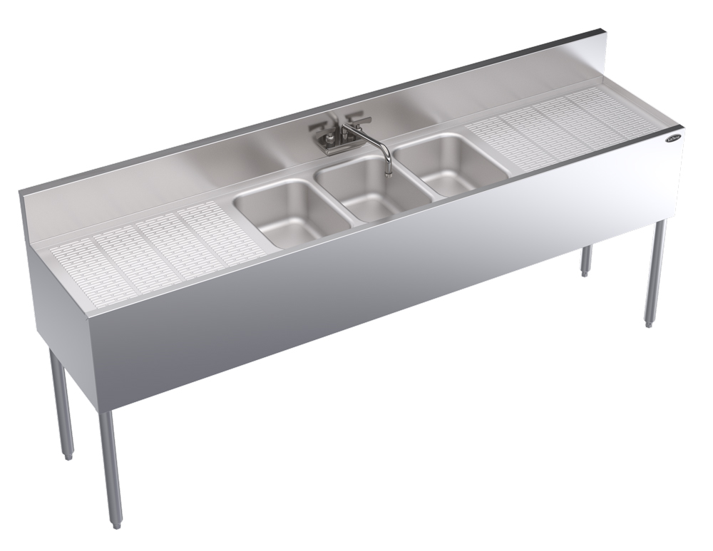 Krowne KR19-73C 84" 3 Compartment Sink w/ 10"W x 14"L Bowl, 10" Deep