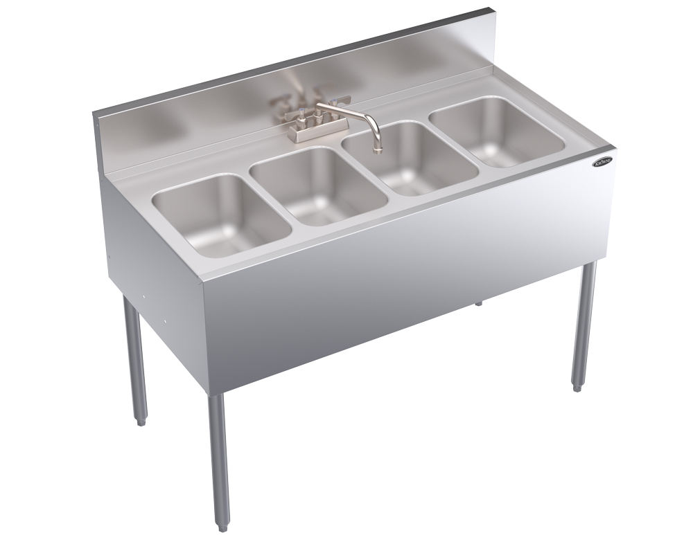 Krowne KR24-44C 48" 4 Compartment Sink w/ 10"L x 14"W Bowl, 10" Deep