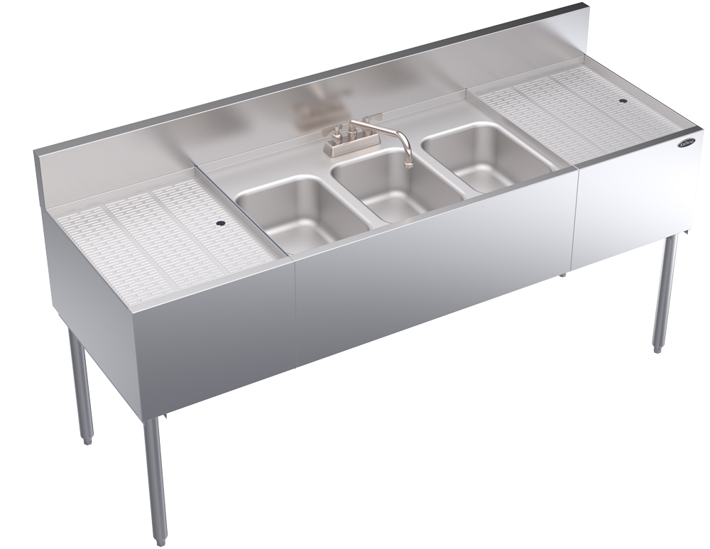 Krowne KR24-63C 72" 3 Compartment Sink w/ 10"L x 14"W Bowl, 10" Deep