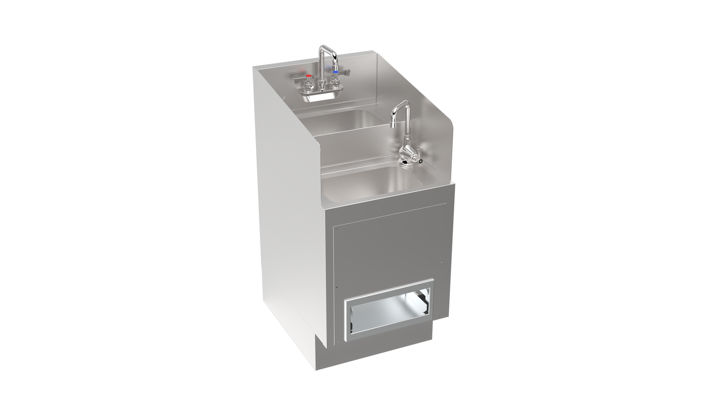 Krowne KR24-HX18 Underbar Hand/Dump Sink w/ (2) 8"L x 13"W Bowls, Gooseneck Faucet