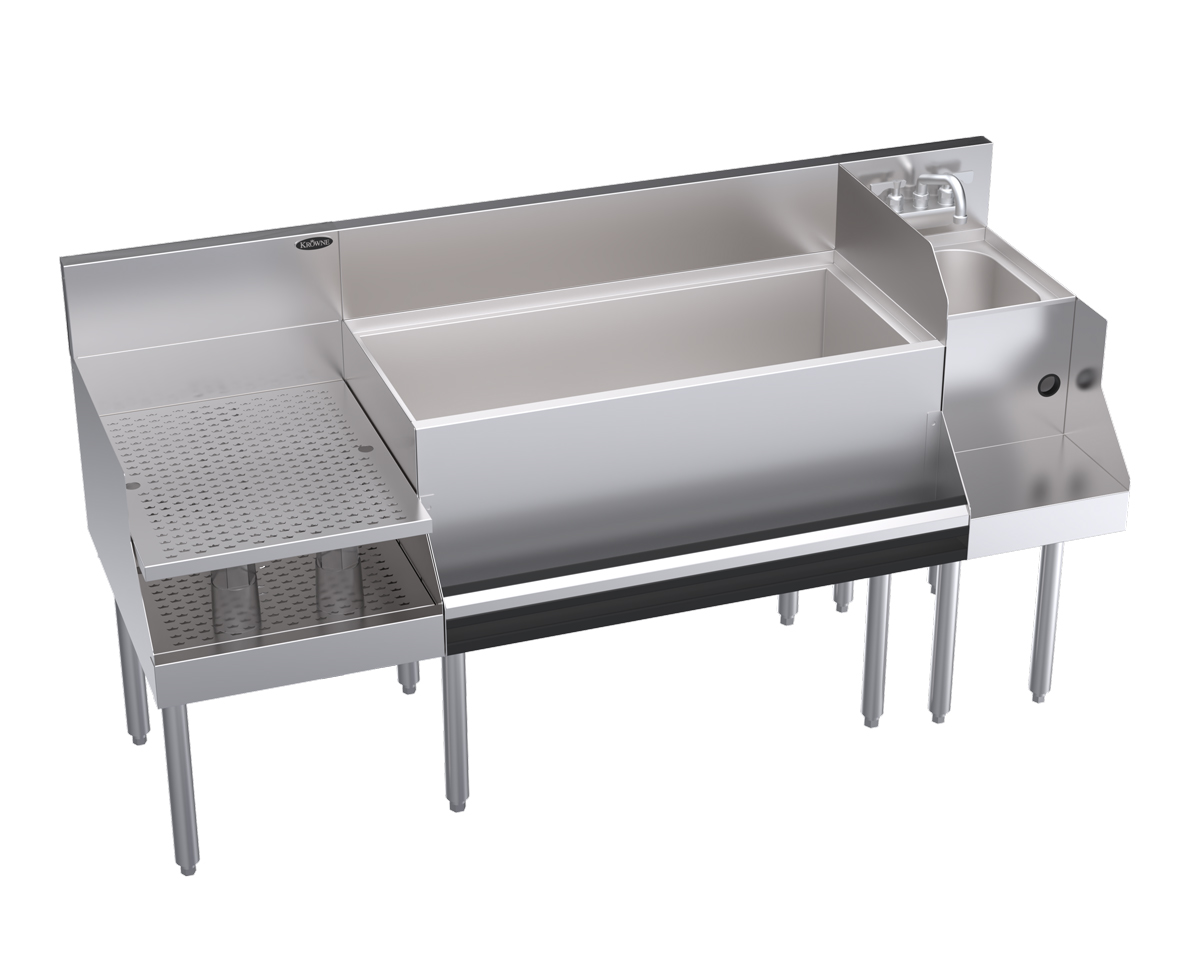 KROWNE KR24-W66B-10 Royal 1800 Series Cocktail Station with 110 lb Ice Bin, 10 Circuit Cold Plate, Stainless Steel, 66 inch D x 24 inch D