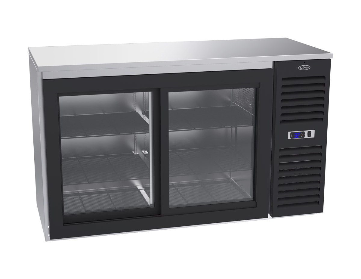 Krowne SD60R 60" Bar Refrigerator - 2 Sliding Glass Doors, Black, 115v