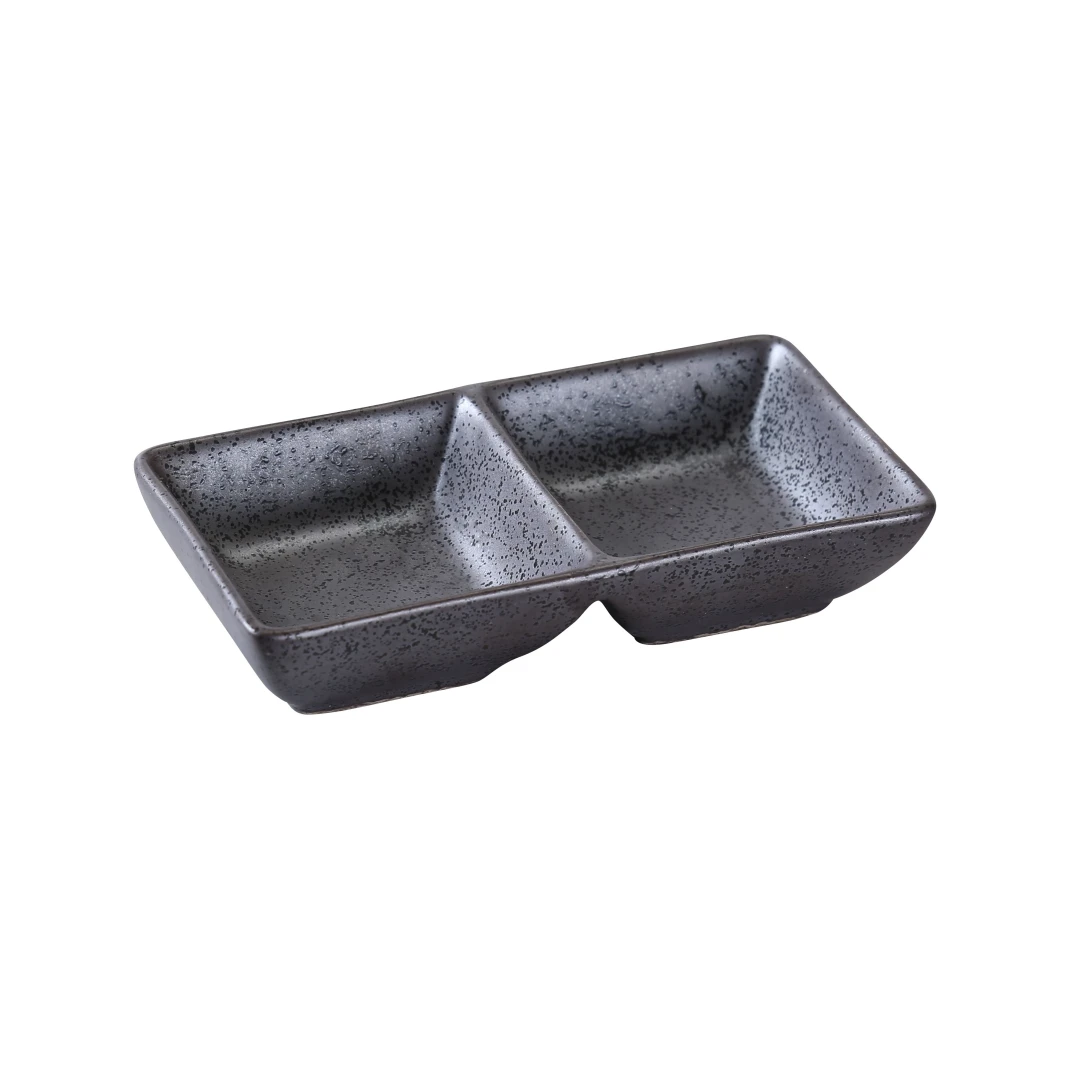 Yanco DB-4032 2 oz Diamond Black Sauce Dish w/ (2) 2 oz Compartments - Porcelain, Black