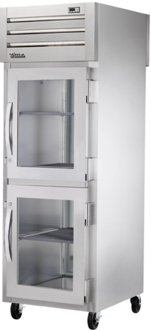 True STG1RPT-2HG-1S-HC 27 1/2" One Section Pass Thru Refrigerator, (2) Glass Doors, (1) Solid Door, Right Hinge, 115v