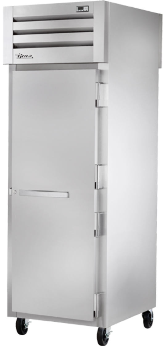 True STG1RPT-1S-1G-HC 27 1/2" One Section Pass Thru Refrigerator, (1) Glass Door, (1) Solid Door, Right Hinge, 115v