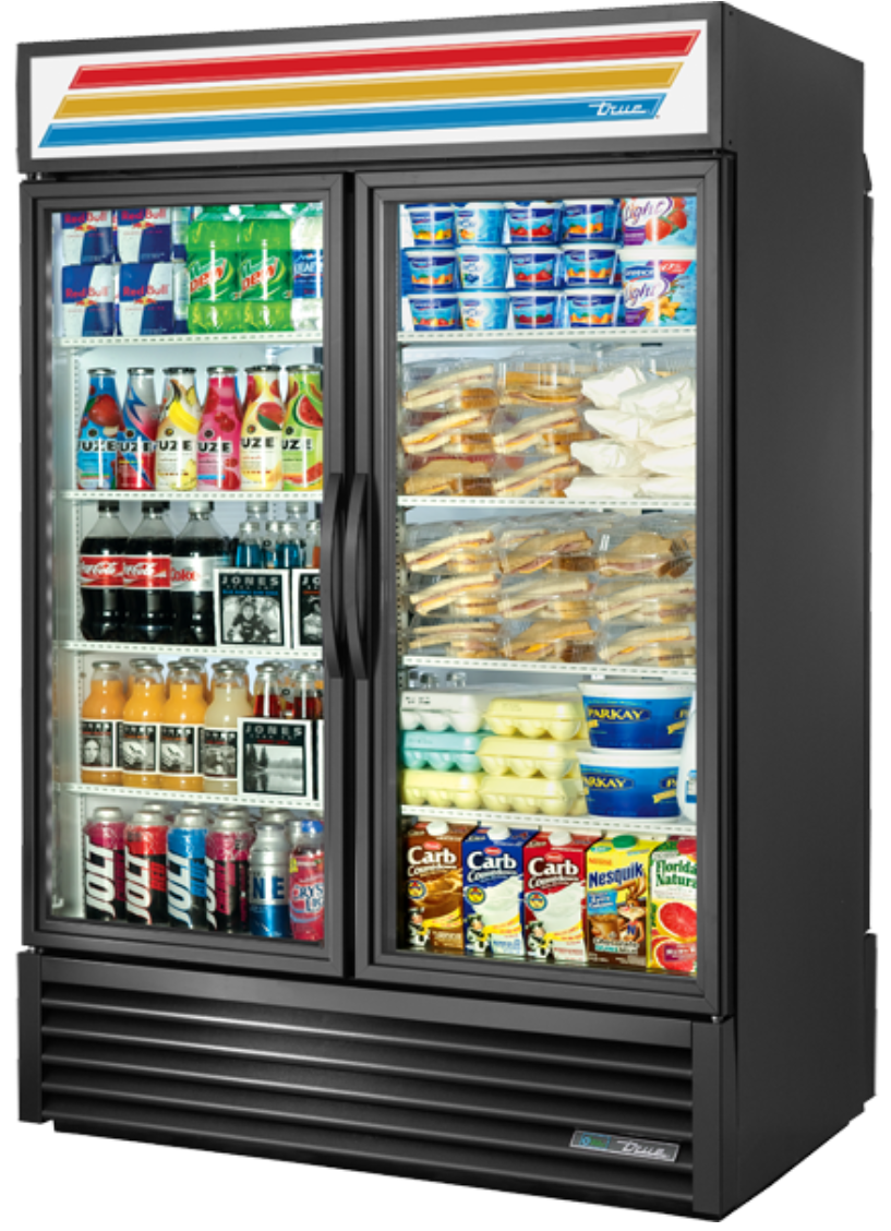 True GDM-49RL-HC~TSL01 54 1/8" GDM Series Two Section Glass Door Merchandiser - (2) Left/Right Hinge Doors, Black, 115v