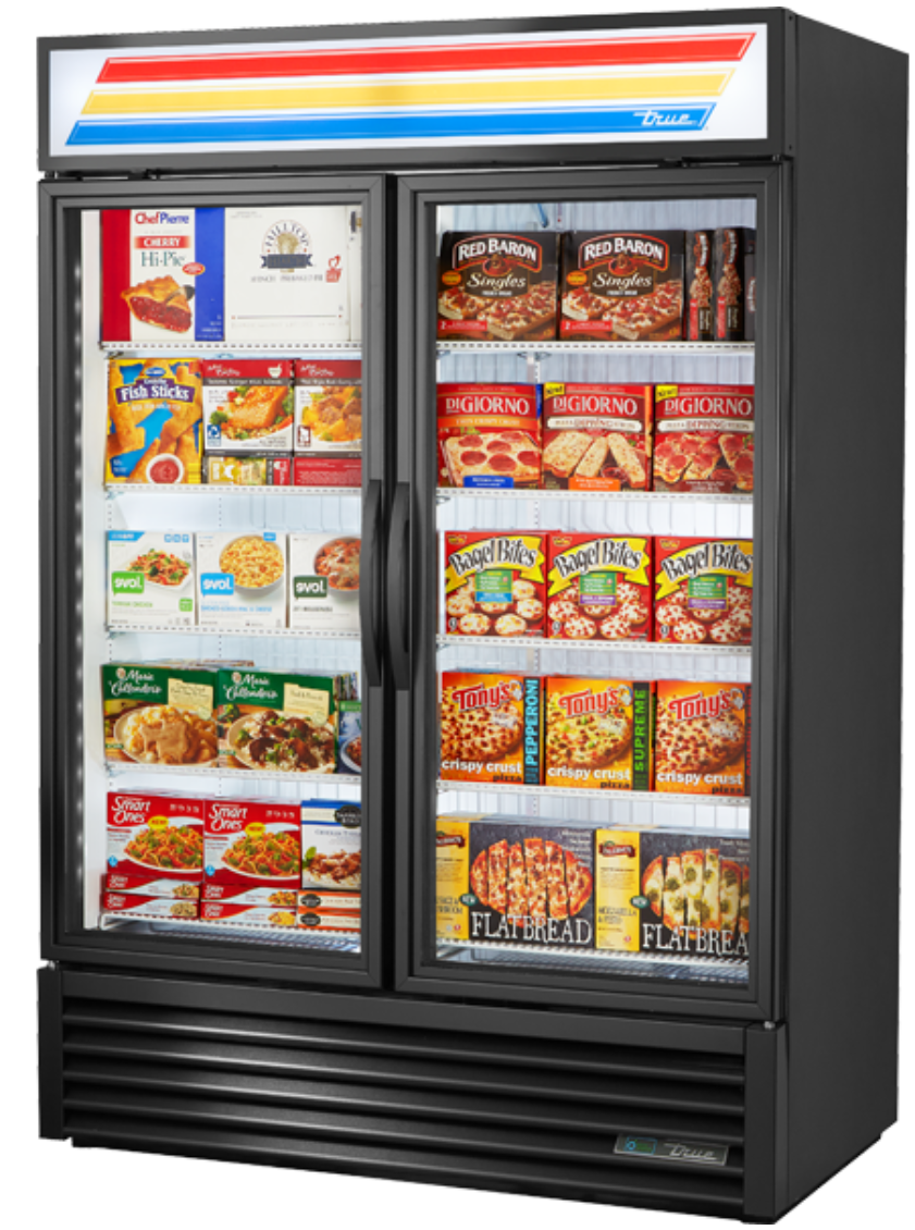 True GDM-49F-HC~TSL01 54 1/8" Two Section Display Freezer w/ Swing Doors - Bottom Mount Compressor, Black, 115/208230v/1ph