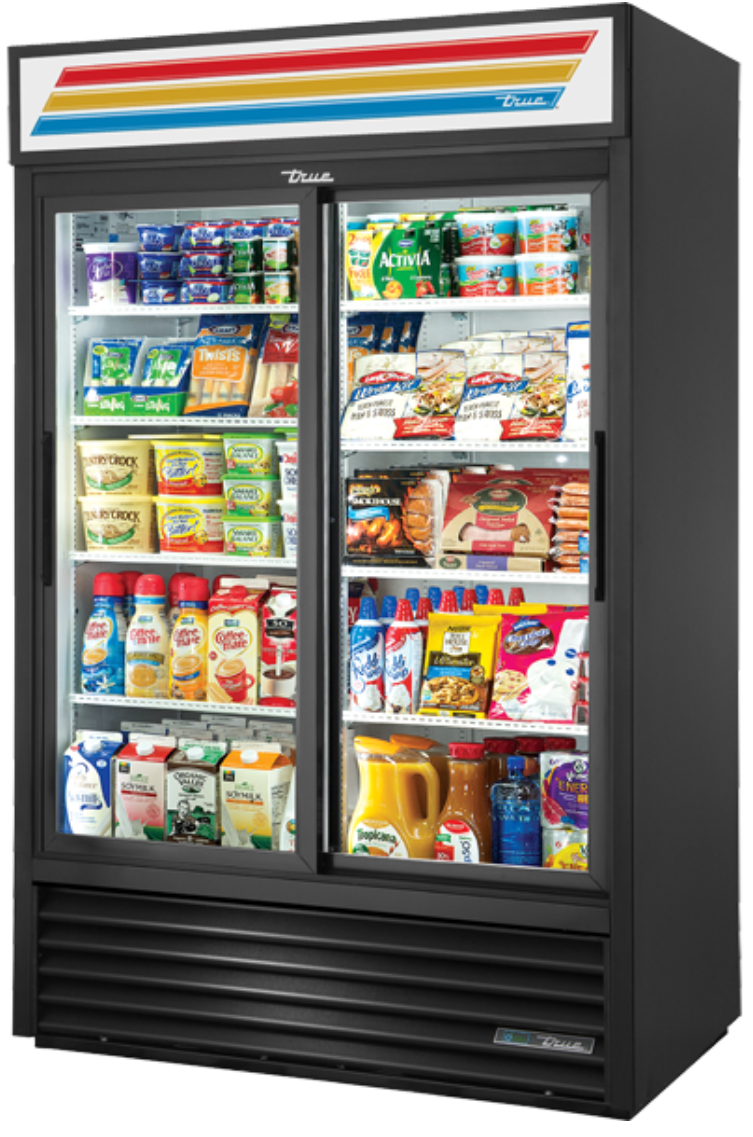 True GDM-45-HC-LD 51 1/8" GDM Series Two Section Glass Door Merchandiser - (2) Sliding Doors, Black, 115v
