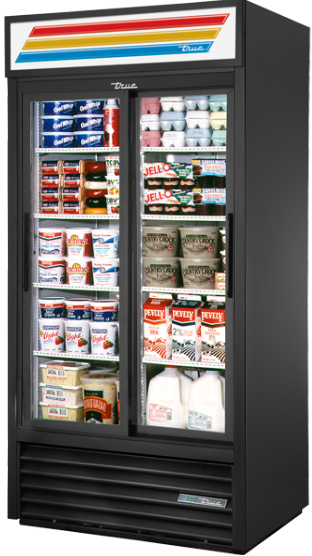True GDM-33-HC-LD 39 1/2" GDM Series Two Section Glass Door Merchandiser - (2) Sliding Doors, Black, 115v