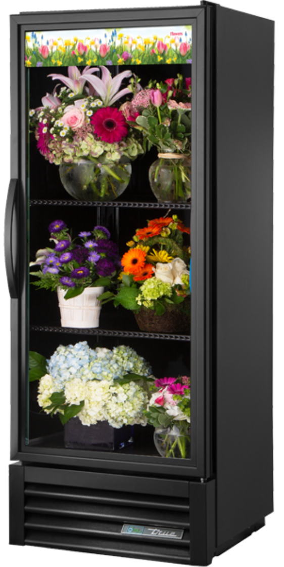 True GDM-12FC-HC~TSL01 1 Section Floral Cooler w/ Swinging Door - Black, 115v