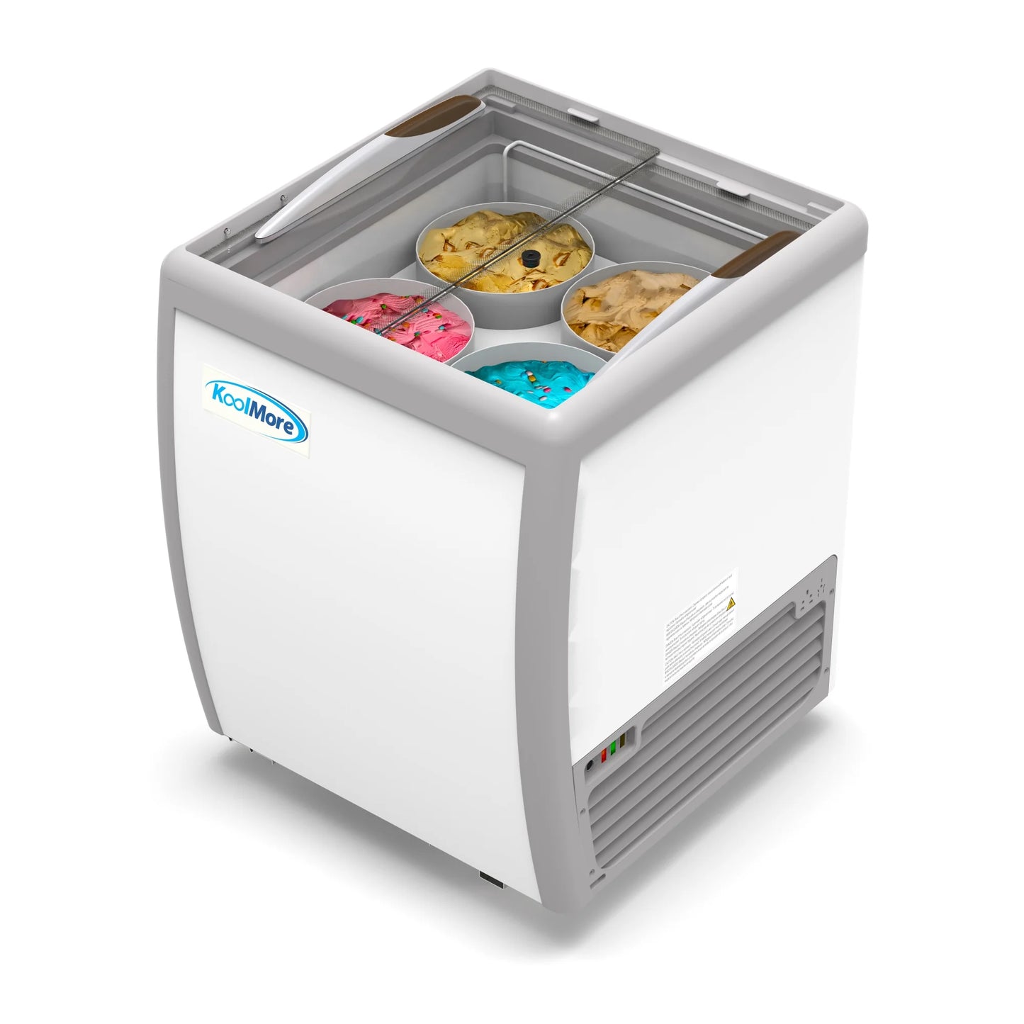 Koolmore KM-ICD-26SD 26 In. Commercial 4 Tub Ice Cream Dipping Cabinet Display Freezer With Sliding Glass Door- 6 Cu Ft.