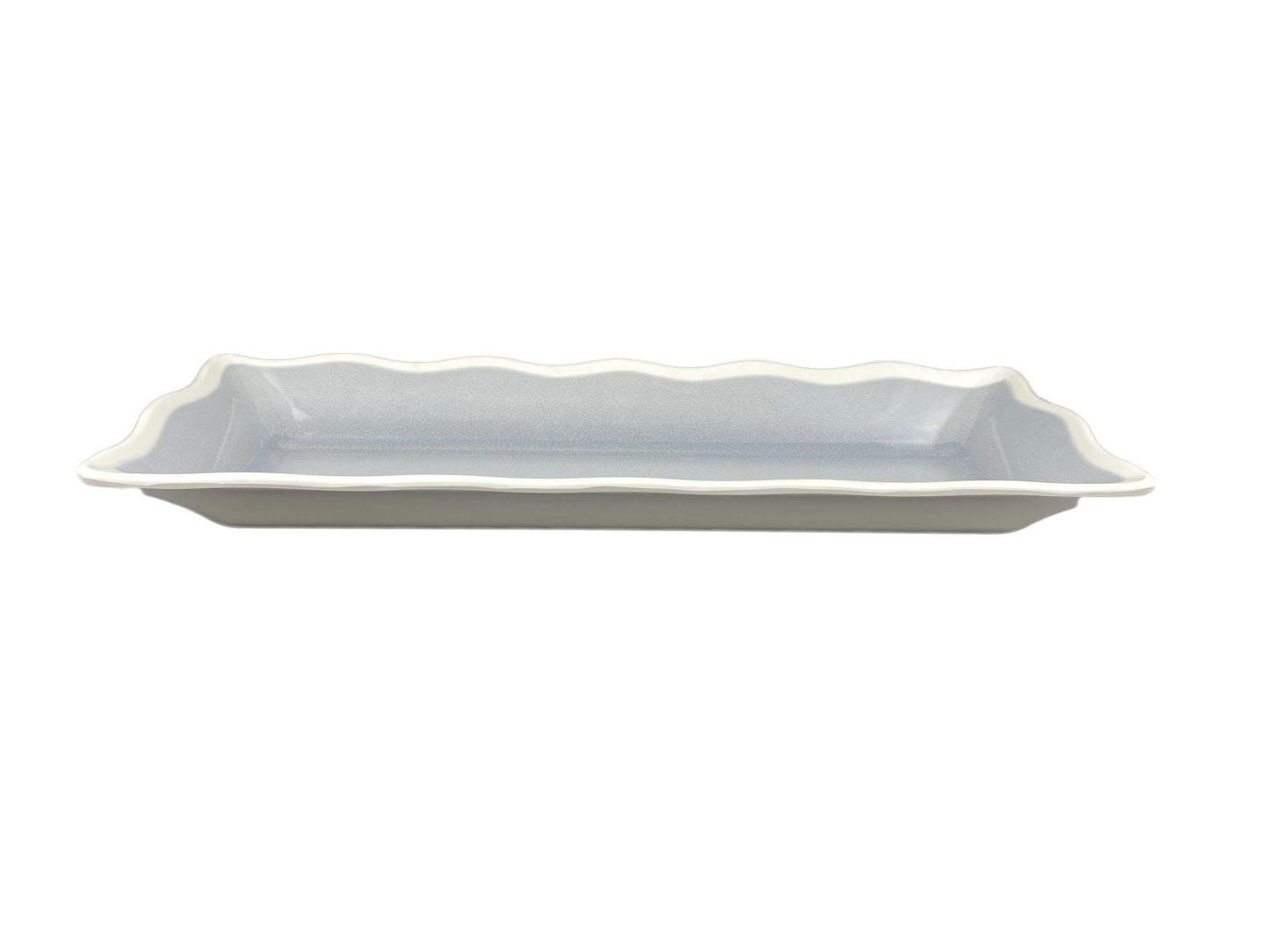 Thunder Group SD3318H Graham 17 1/2" x 6 3/4" Rectangular Gray Melamine Tray with Ivory Waved Edge