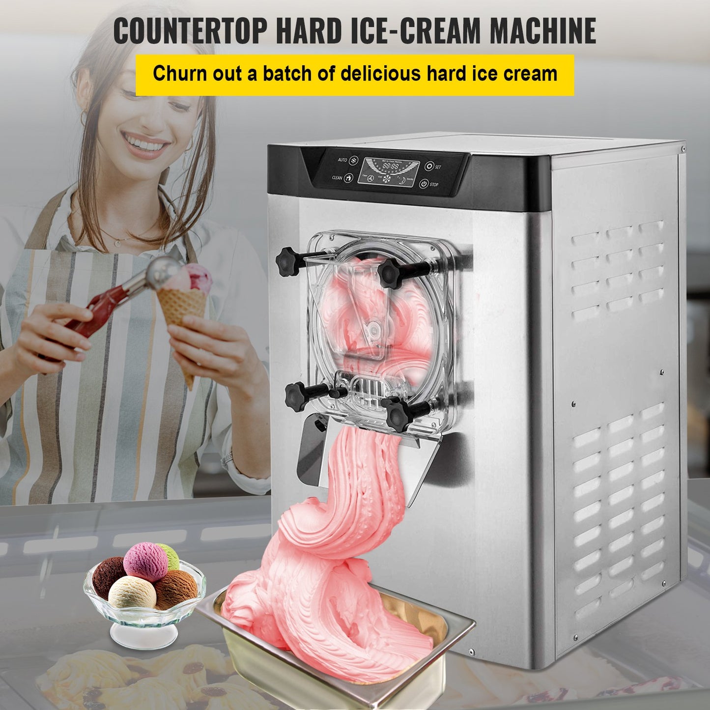 VEVOR YKF-618 Commercial Ice Cream Machine 1400W 20/5.3 Gph