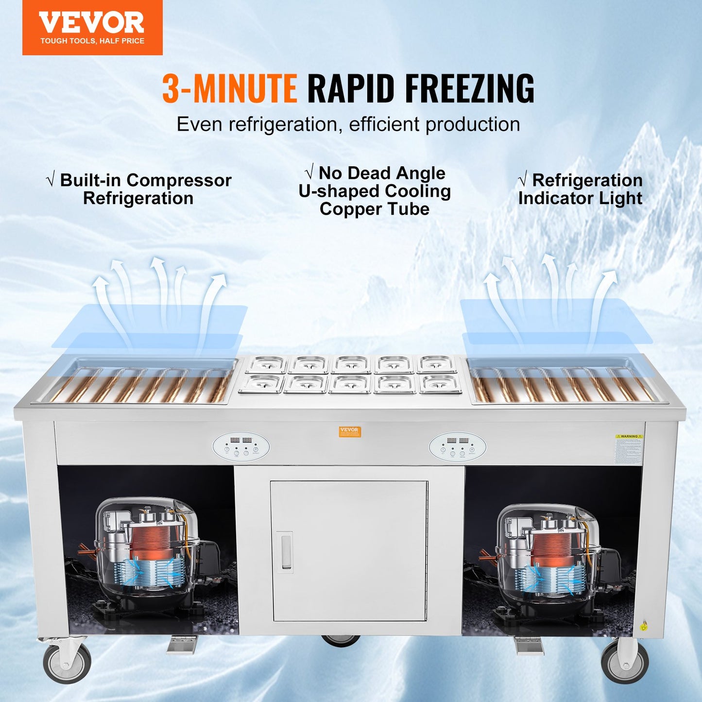 VEVOR CBJF-2D10A Commercial Fried Ice Cream Roll Machine, 2Pcs 17.7" x 17.7" Square