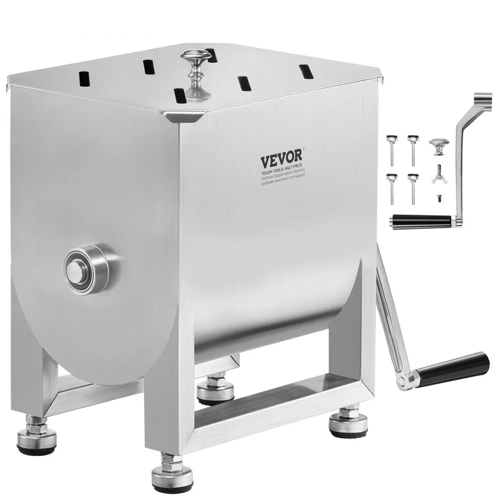 VEVOR Manual Meat Mixer, 15L Fixed Tank Meat Processing Equipment(Mixing Maximum 15LBS for Meat), Stainless Steel Meat Mixer