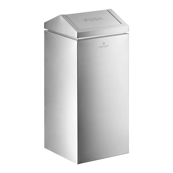 Lancaster Table & Seating Trash Can 14 Gallon Stainless Steel with Push Door Swing Lid