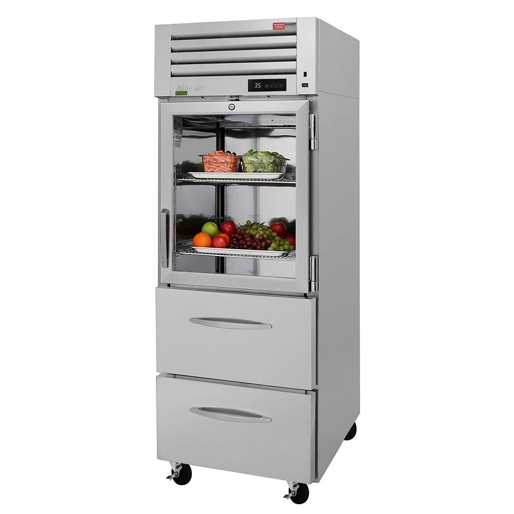 Turbo Air PRO-26R-G-D2-N 28 3/4" One Section Reach In Refrigerator - (1) Right Hinge Glass Door & (2) Drawers, 115v