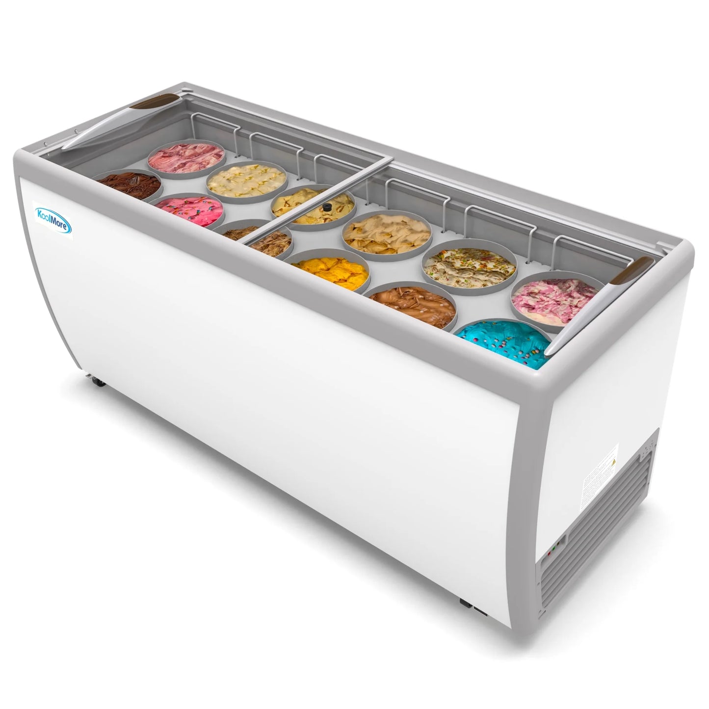 Koolmore KM-ICD-71SD 70 In. Commercial 12 Tub Ice Cream Dipping Cabinet Display Freezer With Sliding Glass Door- 20 Cu Ft.