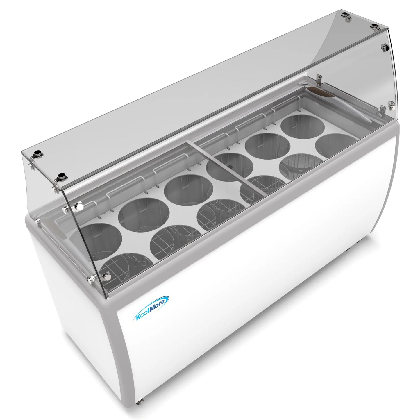 Koolmore KM-ICD-71SD-FG 70 In. Commercial 12 Tub Ice Cream Dipping Cabinet Display Freezer With Sliding Glass Door And Sneeze Guard- 20 Cu Ft.