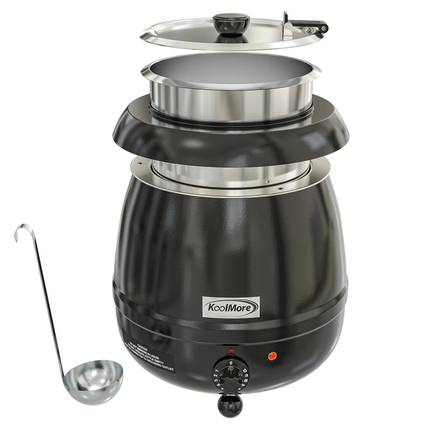 Koolmore SK-BK-3G 11.5 Qt. Round Countertop Black Stainless-Steel Food / Soup Kettle Warmer