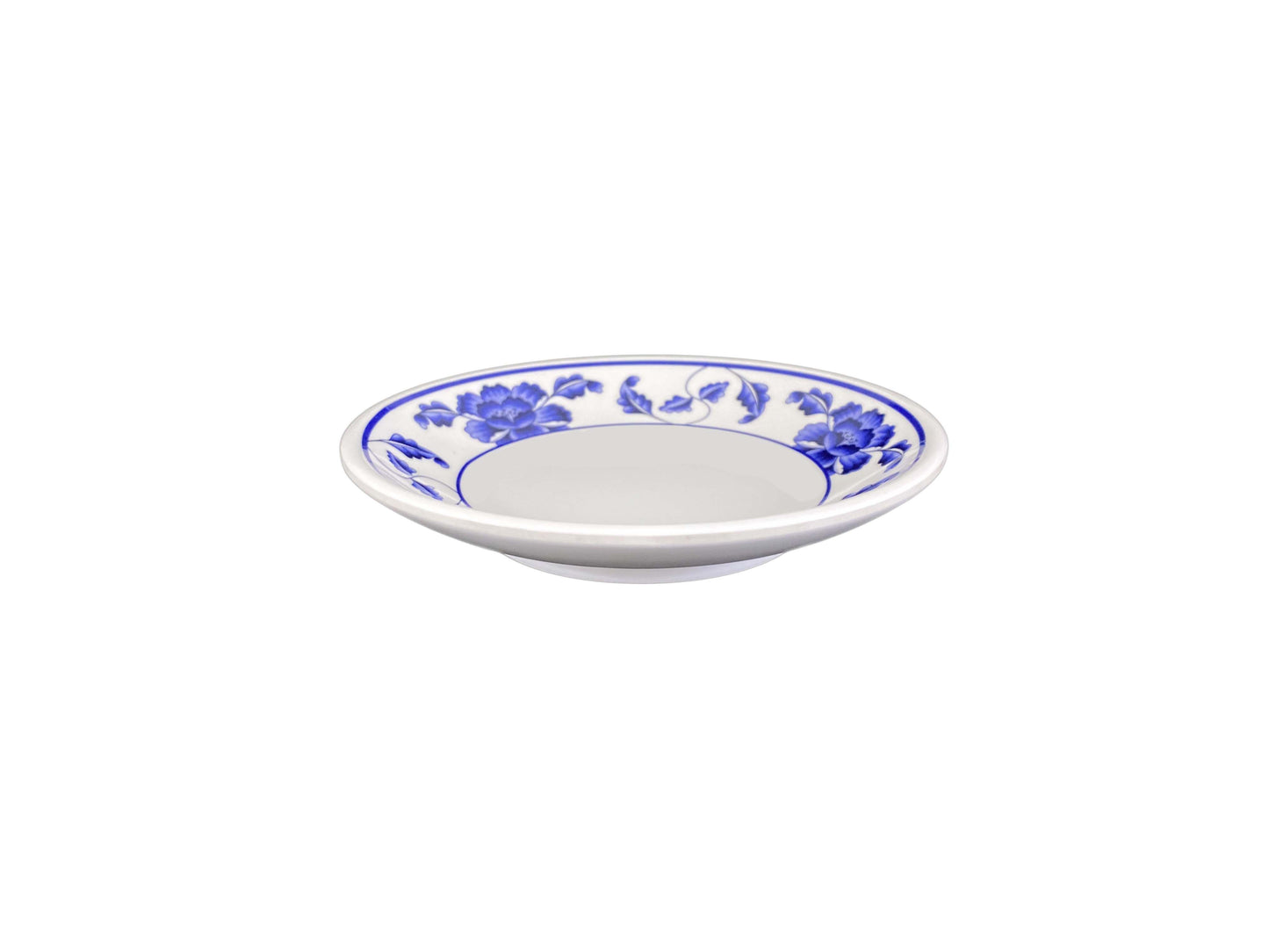 Thunder Group 1004TB 4 1/2" Round Lotus Plate - Melamine, White/Blue