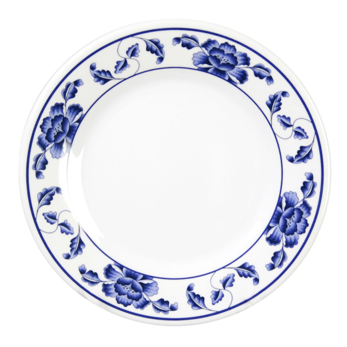 Thunder Group 1014TB 14 1/8" Round Lotus Plate - Melamine, White/Blue