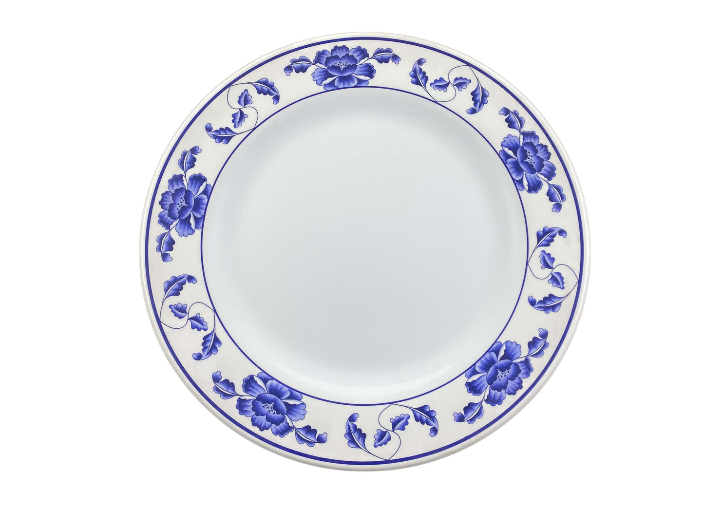 Thunder Group 1016TB 15 1/2" Round Lotus Plate - Melamine, White/Blue