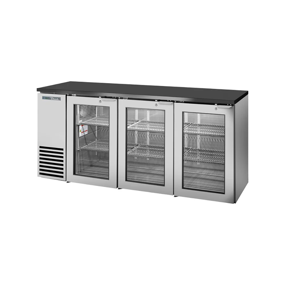 True TBB24-72-3G-Z1-BST-S-1 72 1/8" Bar Refrigerator - 3 Swinging Glass Doors, Stainless, 115v