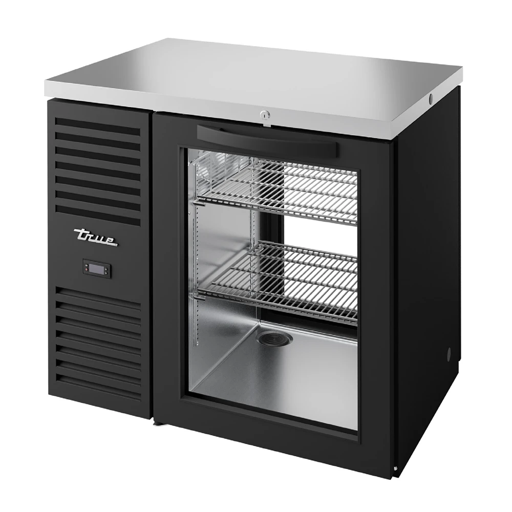 True TBR36-PTSZ1-L-B-G-G-1 36" Bar Refrigerator - 1 Swinging Glass Door, Black, 115v