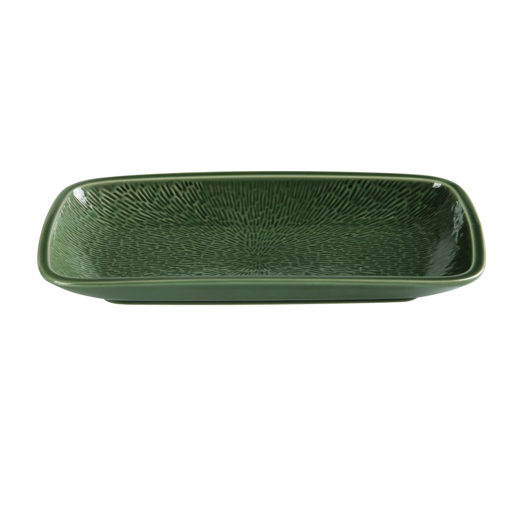 Yanco GG-514 Rectangular Coupe Plate - 14 3/4" x 7 1/2", Ceramic, Green Gem