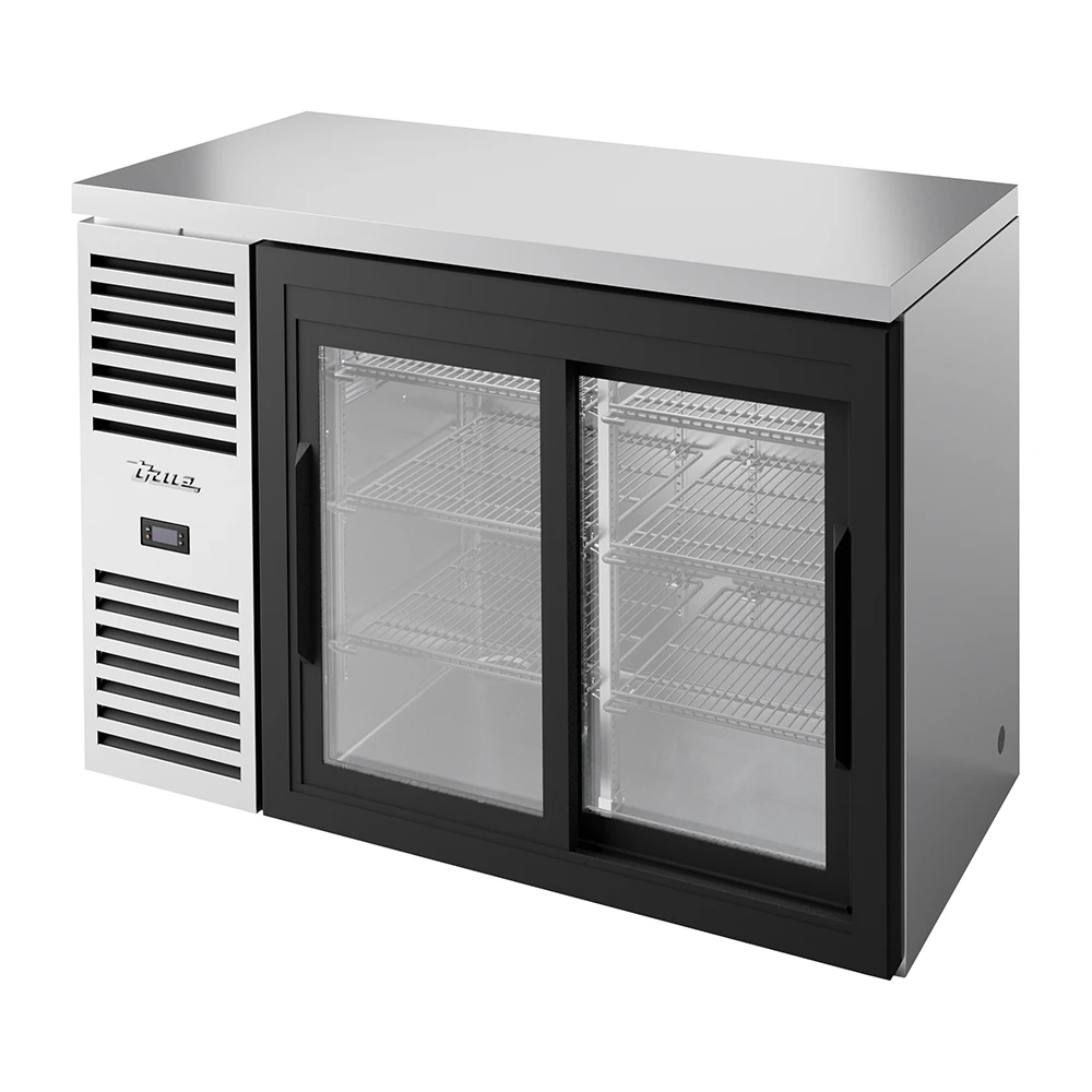 True TBR48-RISZ1-L-S-11-1 48" Bar Refrigerator - Sliding Glass Doors, Stainless, 115v