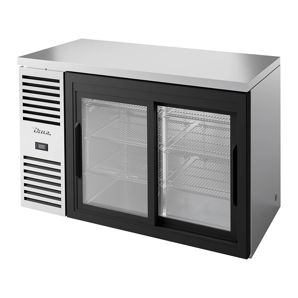 True TBR52-RISZ1-L-S-11-1 52" Bar Refrigerator - Sliding Glass Doors, Stainless, 115v