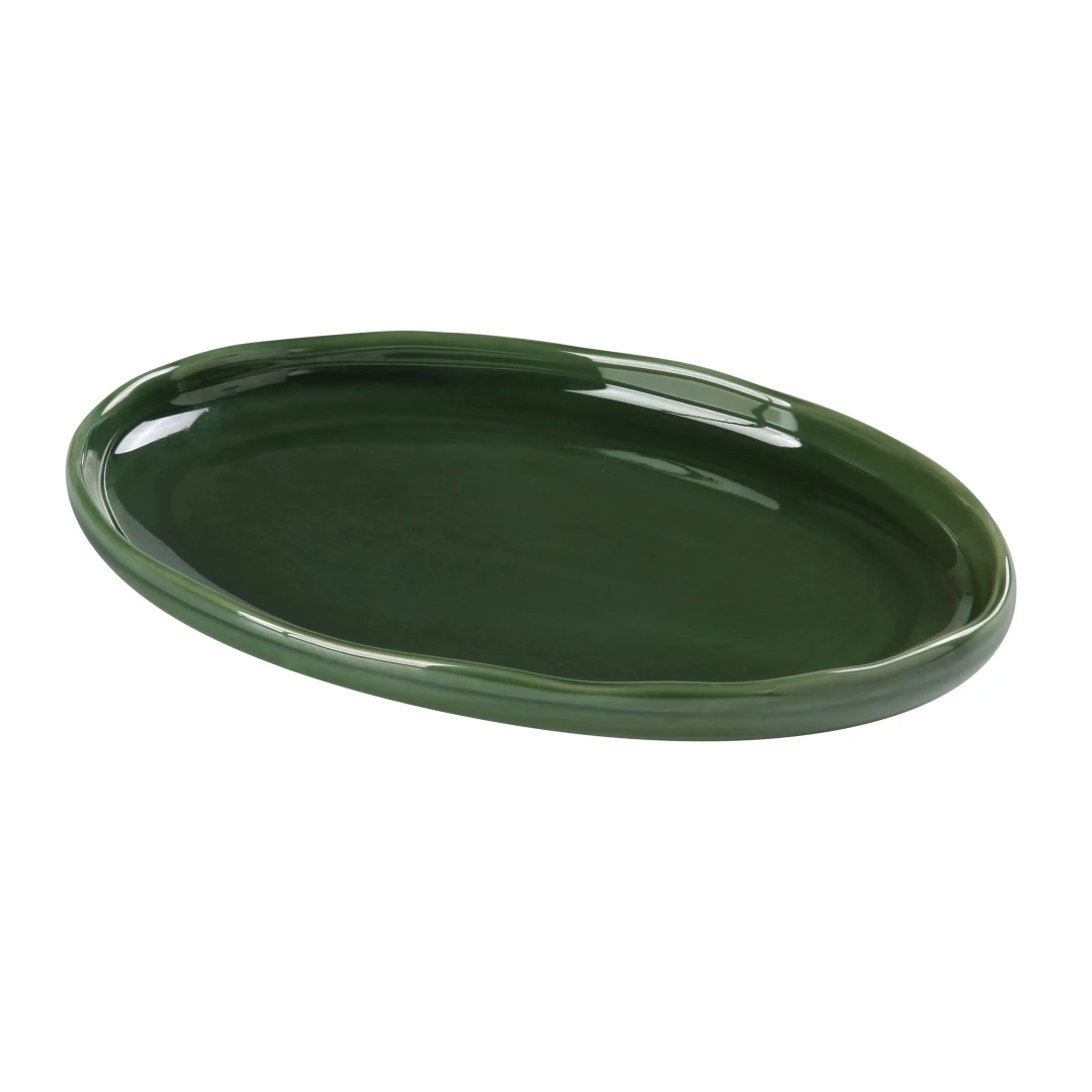 Yanco GG-208 Oval Dinner Plate - 8 1/4" x 5 1/2", Ceramic, Green Gem