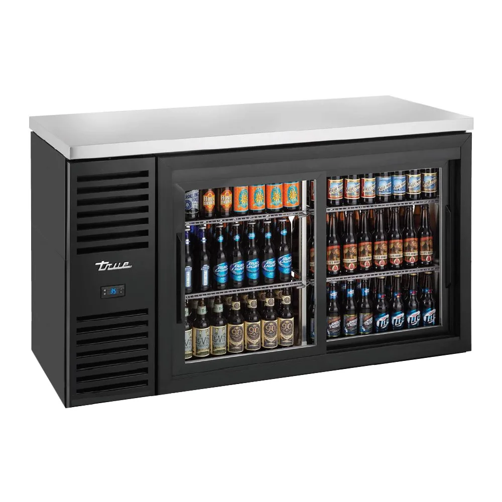 True TBR60-RISZ1-L-B-11-1 60" Bar Refrigerator - Sliding Glass Doors, Black, 115v