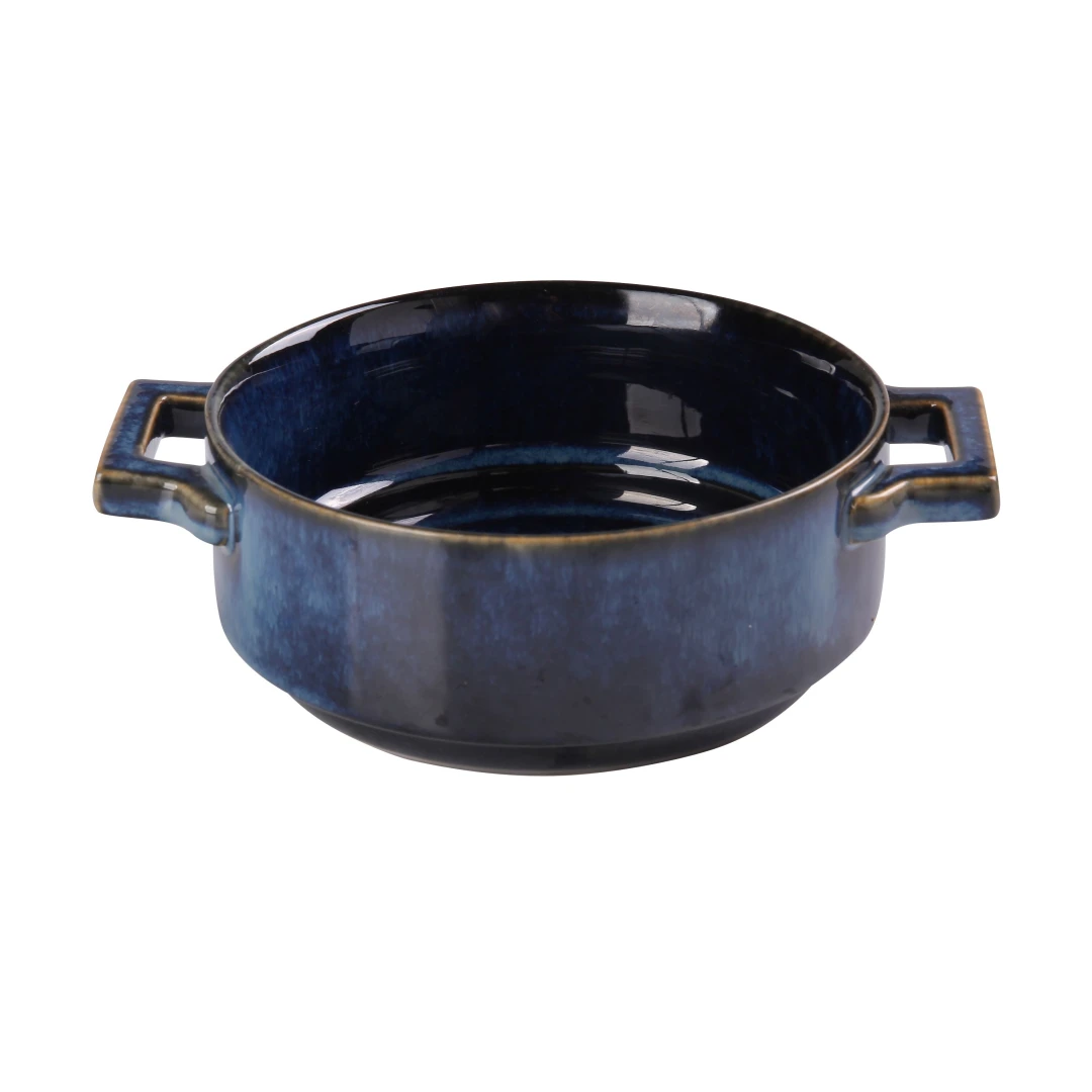 Yanco BL-907 20 oz Round Bake Dish w/ Handle - Ceramic, Blue Star