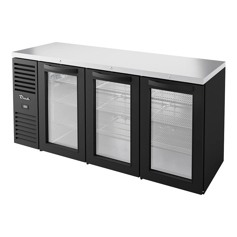 True TBR72-RISZ1-L-B-GGG-1 72" Bar Refrigerator - Swinging Glass Doors, Black, 115v
