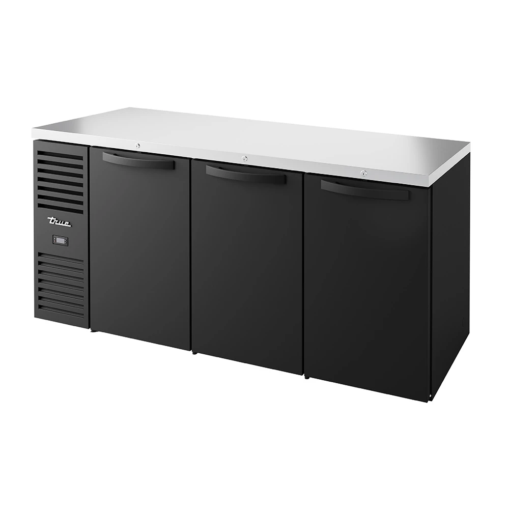 True TBR92-RISZ1-L-B-SSSS-1 92" Bar Refrigerator - 4 Swinging Solid Doors, Black, 115v