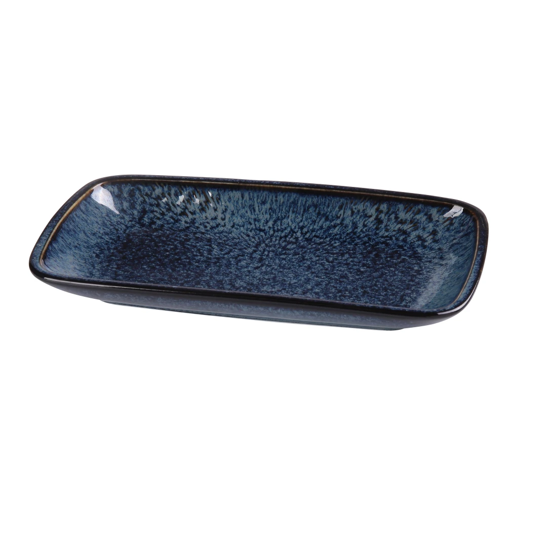 Yanco BL-514 Rectangular Dinner Plate - 14 1/4" x 7 1/2", Ceramic, Blue Star