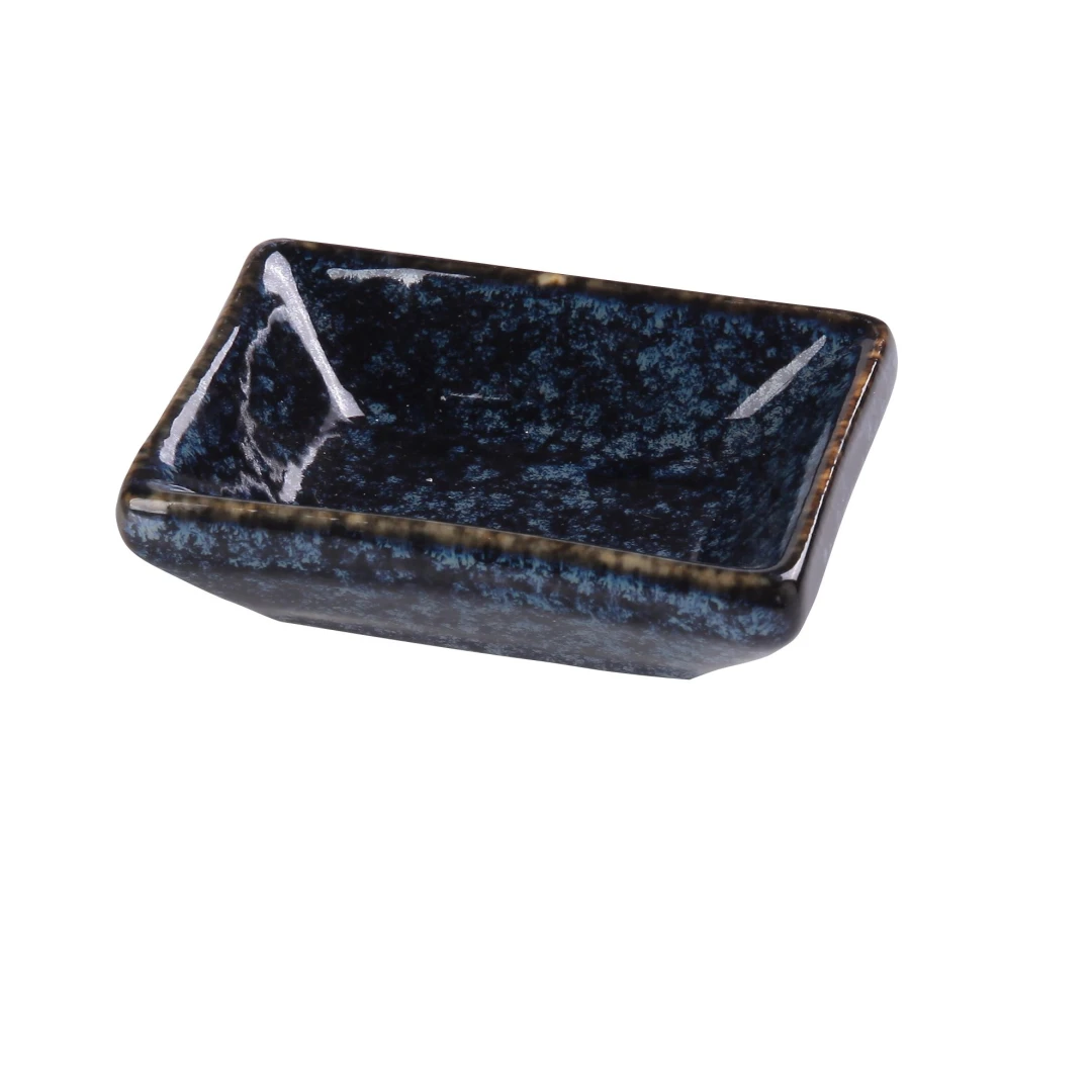 Yanco BL-4030 1 oz Rectangular Sauce Dish - Ceramic, Blue Star