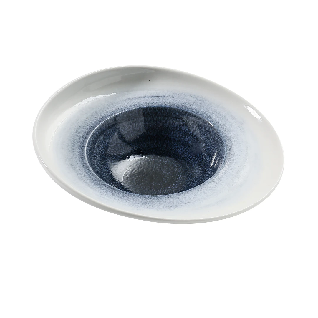 Yanco UN-709 9 1/2" Oval Universe Dessert Plate - China, Blue