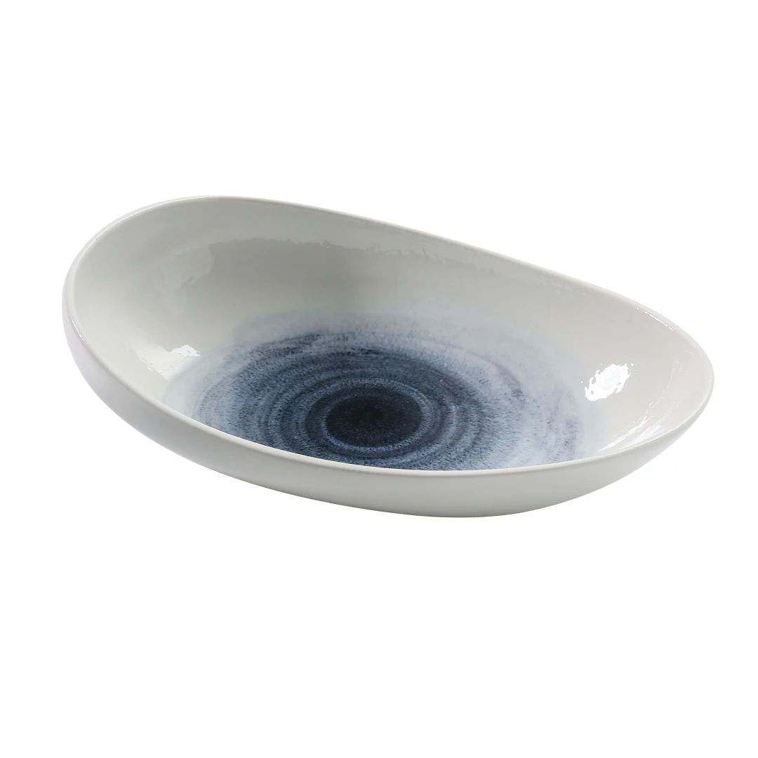 Yanco UN-411 Boat Shaped Universe Plate - 11 1/2" x 7 1/2", China, Blue
