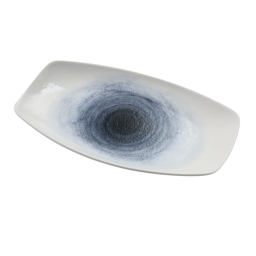 Yanco UN-214 Rectangular Universe Plate - 14 1/4" x 8 1/4", China, Blue