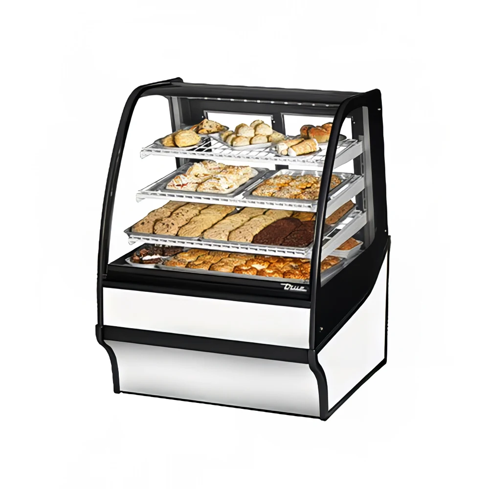 True TDM-DC-36-GE/GE-S-W 36 1/4" Full Service Dry Bakery Case w/ Curved Glass - (4) Levels, 115v